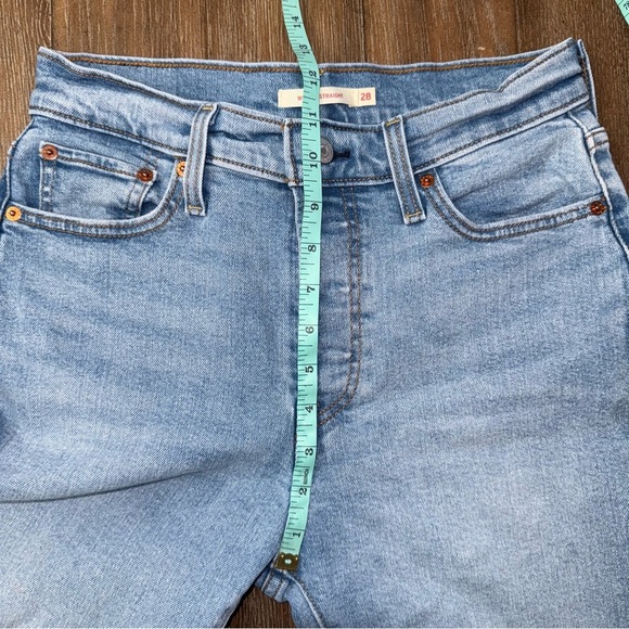 LEVI'S Wedgie Straight Leg High Rise Distressed Torn Blue Jeans Ankle - Picture 8 of 13